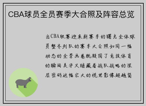 CBA球员全员赛季大合照及阵容总览